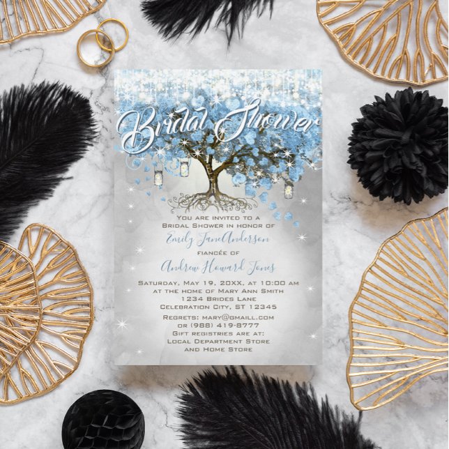 Convite Chá de panela Mason Jar Blue Heart Leaf Tree (Criador carregado)