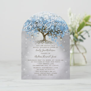 Convite Chá de panela Mason Jar Blue Heart Leaf Tree