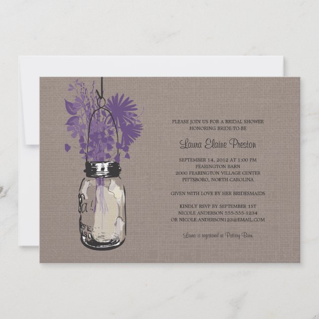 Convite Chá de panela Mason Jar e Wildflower (Frente)