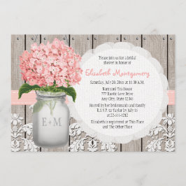 Convite Chá de panela Mason Jar, Monograma, Hidrangea Rosa