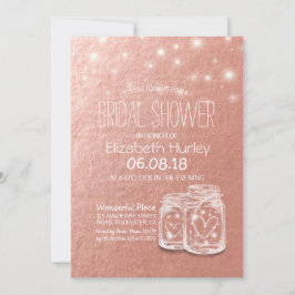 Convite Chá de panela Mason Jars String Luzes Rosa Dourado