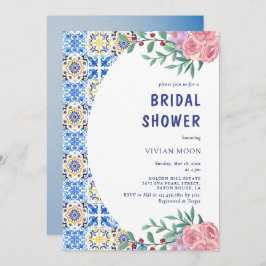 Convite Chá de panela mediterrânico Azulejo azul italiano