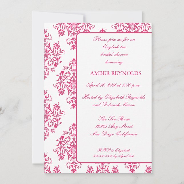 Convite Chá de panela-mel legante Damask (Frente)