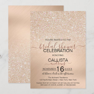 Convite Chá de panela Metálico Glitter Dourado Chic Champa