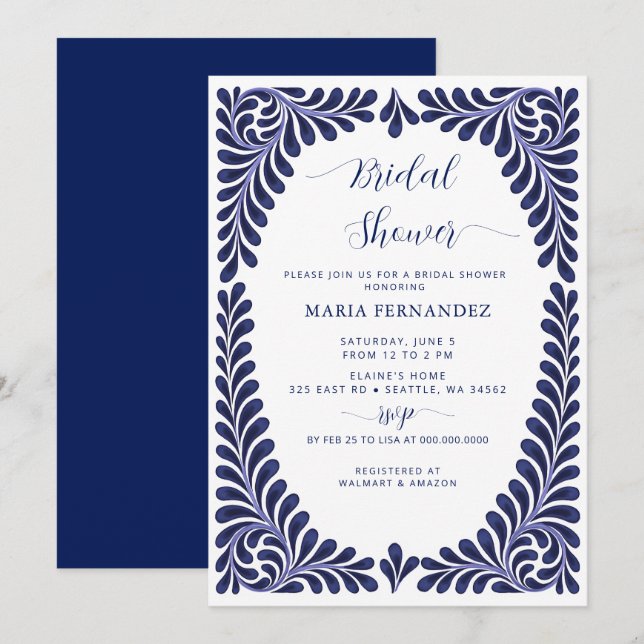 Convite Chá de panela mexicano Fiesta Blue Talavera (Frente/Verso)
