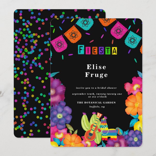 Convite Chá de panela mexicano Fiesta Vivid Florals (Frente/Verso)