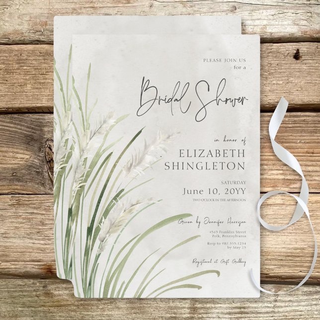 Convite Chá de panela Mínimo Boho Pampas Grass (Boho Pampas Grass Minimal Bridal Shower Invitation)
