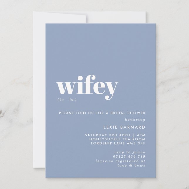 Convite Chá de panela Mínimo de Sage Dusty Blue Wifey (Frente)