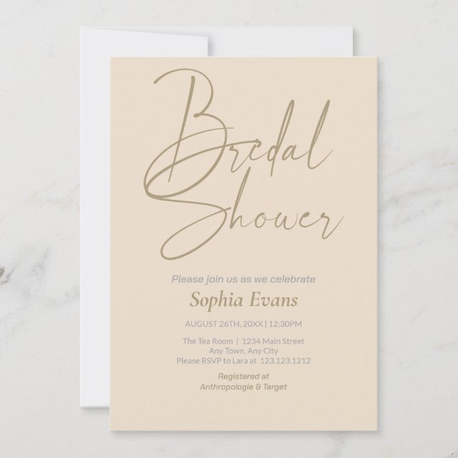 Convite Chá de panela Mínimo Dourado de Butternata Pratead (Frente)