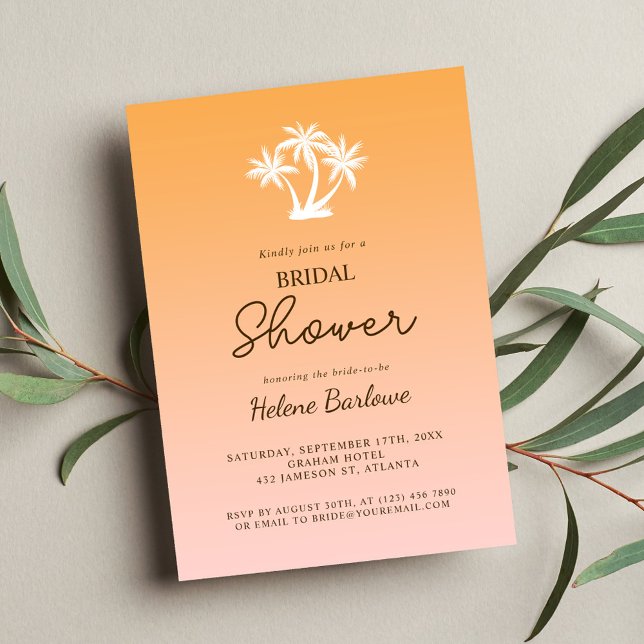 Convite Chá de panela Mínimo Moderno da Árvore de Palma Tr (Tropical Palm Tree Modern Minimalist Bridal Shower Invitation)