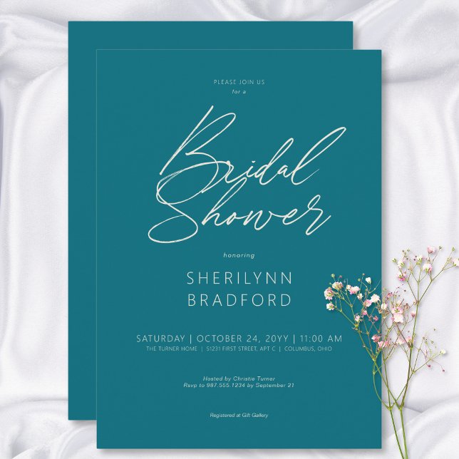 Convite Chá de panela Mínimo Moderno do Teal (Modern Minimal Teal Bridal Shower Invitation)