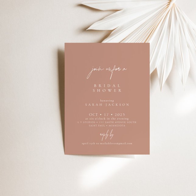 Convite Chá de panela Mínimo Moderno Rosa Boho (Boho Blush Pink Modern Minimalist Bridal Shower Invitation)