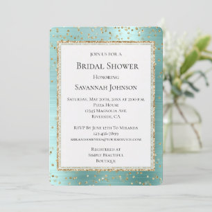 Convite Chá de panela Mint Glam Dourado Sparkle Confetti