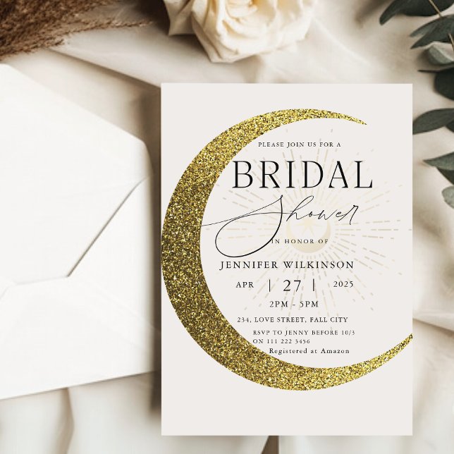 Convite Chá de panela Místico da Noite Estrelada Celestial (Celestial Moon Starry Night Mystical Bridal Shower Invitation)