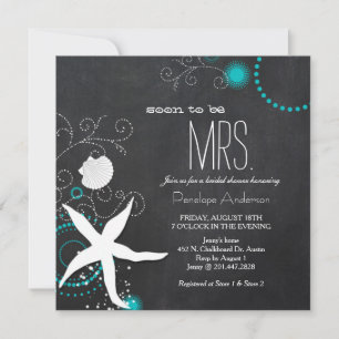 Convite Chá de panela Modern Chalkboard Beach