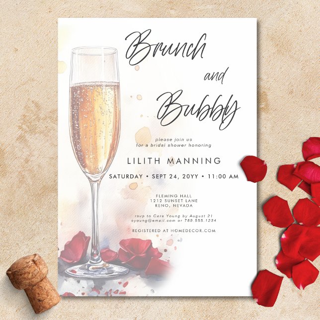 Convite Chá de panela Moderno Brunch e Watercolor (Modern Brunch & Bubbly Watercolor Bridal Shower Invitation)