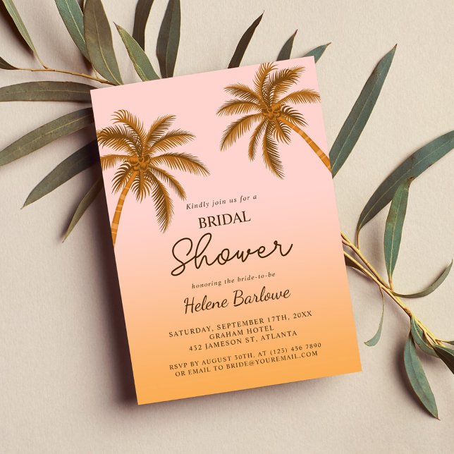 Convite Chá de panela Moderno da Árvore de Palma de Praia  (Tropical Beach Palm Tree Modern Bridal Shower Invitation)