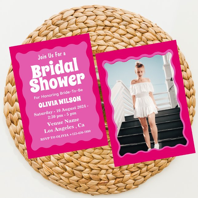 Convite Chá de panela Moderno da Curva de Onda Rosa Onda R (Criador carregado)