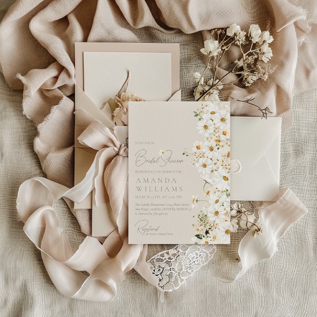 Convite Chá de panela Moderno Daisy Boho Wildflower (Criador carregado)