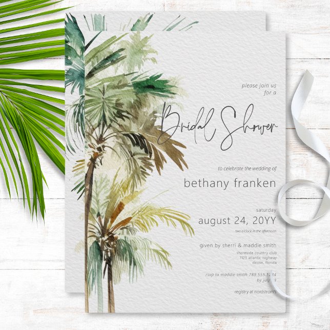 Convite Chá de panela Moderno das Palmeiras Tropicais (Tropical Palm Trees Modern Bridal Shower Invitation)