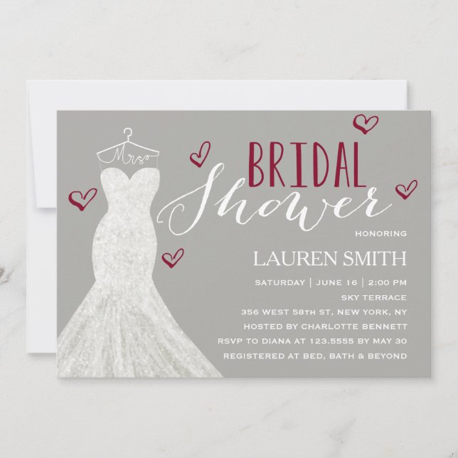 Convite Chá de panela moderno de Borgonha | da noiva (Frente)