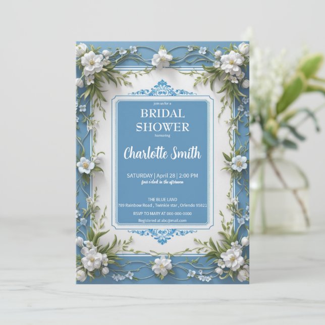 Convite Chá de panela moderno de porcelana chinoiserie (Em pé/Frente)