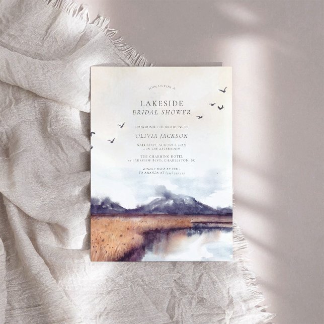 Convite Chá de panela Moderno de Watercolor Lake (Criador carregado)