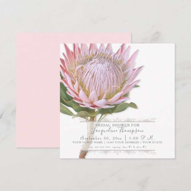 Convite Chá de panela Moderno Elegante King Protea Flower (Frente/Verso)