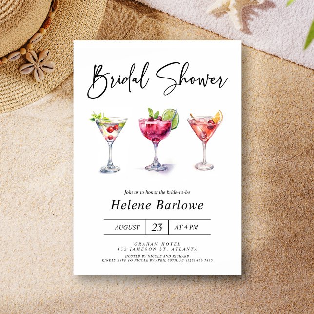 Convite Chá de panela Moderno Martini Cocktail Watercolor (Martini Cocktail Watercolor Modern Bridal Shower Invitation)
