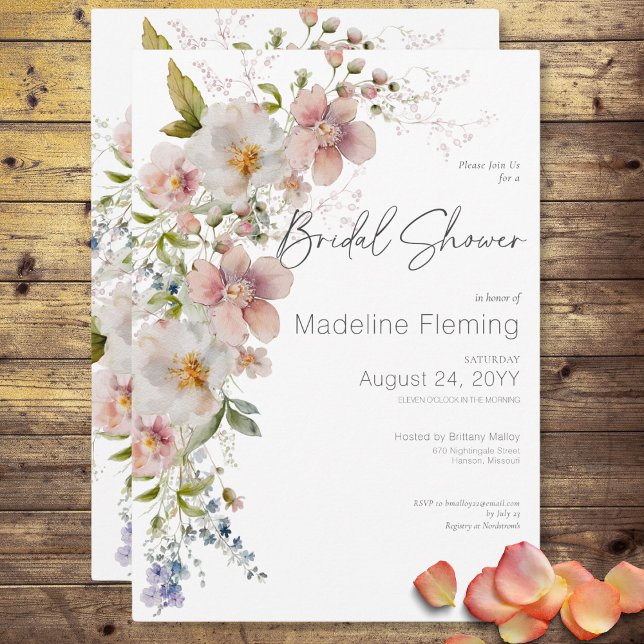 Convite Chá de panela Moderno Pastel Floral (Pastel Floral Modern Bridal Shower Invitation)