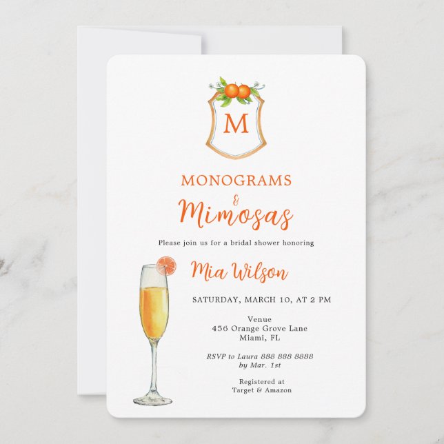 Convite Chá de panela Monogramas & Mimosas (Frente)