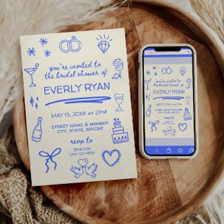 Convite Chá de panela Na moda de Coquete Azul Whimsical