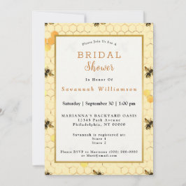 Convite Chá de panela na moda Dourado Yellow Bees Honeycom