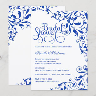 Convite Chá de panela Na moda Royal Blue Swirls