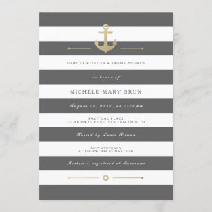 Convite Chá de panela Náutica com risca de Cinza na moda