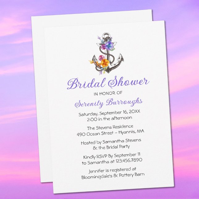 Convite Chá de panela Náutico Floral Ancorado (Criador carregado)