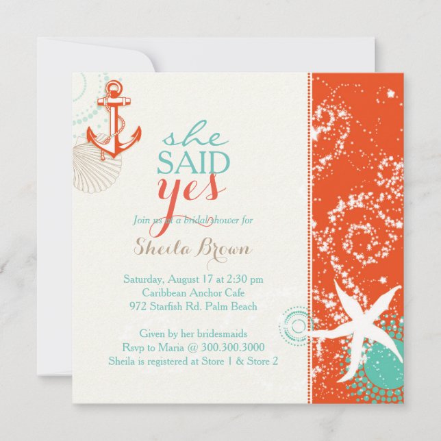 Convite Chá de panela náutico marfim vermelho Aqua (Frente)