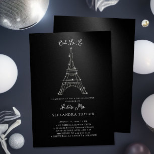 Convite Chá de panela Negro Mínimo Eiffel Paris