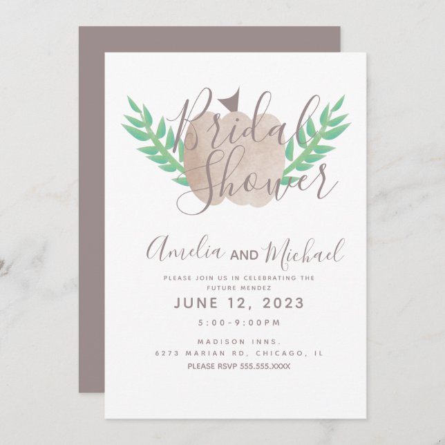 Convite Chá de panela Nutricional Pumpkin Brown Beige Gree (Frente/Verso)