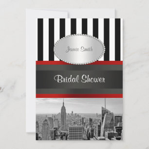 Convite Chá de panela NYC Skyline BW Black White Stripe 2P