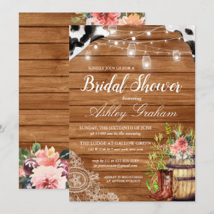 Convite Chá de panela Ocidental Rustic Boots Cowgirl