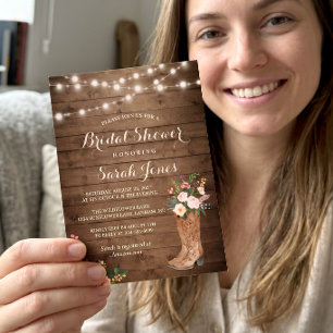 Convite Chá de panela Ocidental Rustic Boots Cowgirl
