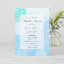 Convite Chá de panela Ombre Blue, Teal e White Mandala