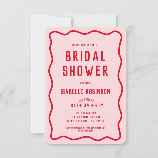 Convite Chá de panela ondulado preto-e-rosa simples modern (Frente)