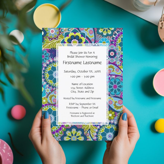 Convite Chá de panela ou Festa de noivado (Bridal Shower Invitation - Funky Floral)