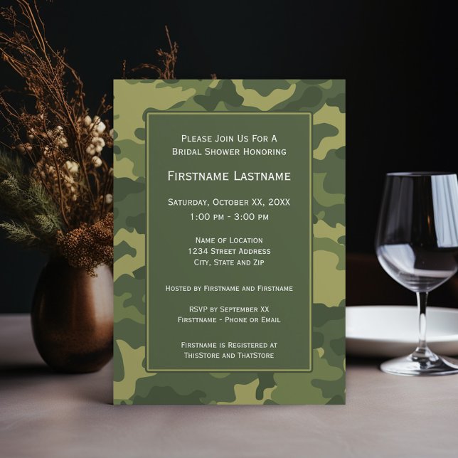 Convite Chá de panela ou Festa de noivado de camo (Wedding Shower Invitation - camo)