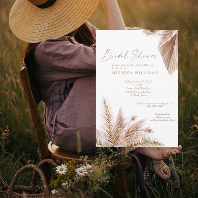 Convite Chá de panela Pampas de tons neutros (Criador carregado)