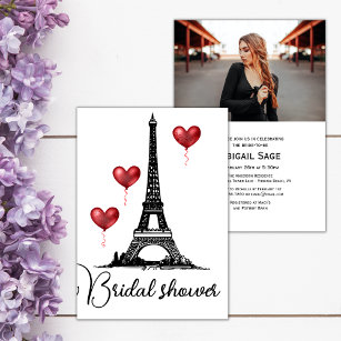 Convite Chá de panela Paris, Torre Eiffel, Balões Vermelho