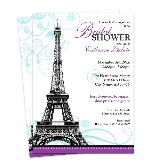 Convite Chá de panela parisiense da torre Eiffel do Flouri (Mod Flourish Eiffel Tower Parisian Bridal Shower Invitation from Starzraven. Downloadable evite, too)
