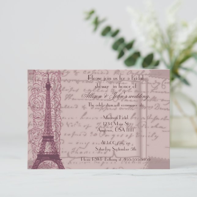 Convite Chá de panela parisiense rosa (Em pé/Frente)